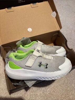 Under Armour Kids Gray Sneakers with Neon Green Accents